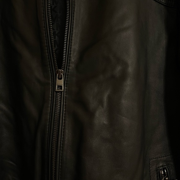 NWOT MICHAEL KORS MENS Genuine Lambskin Leather Black Racer Jacket Size Medium - Picture 8 of 11